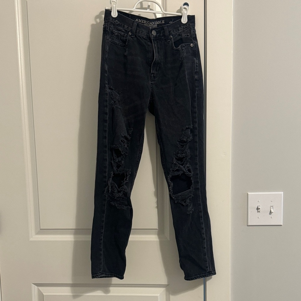 American Eagle Outfitters Black Distressed Straight Leg Jeans